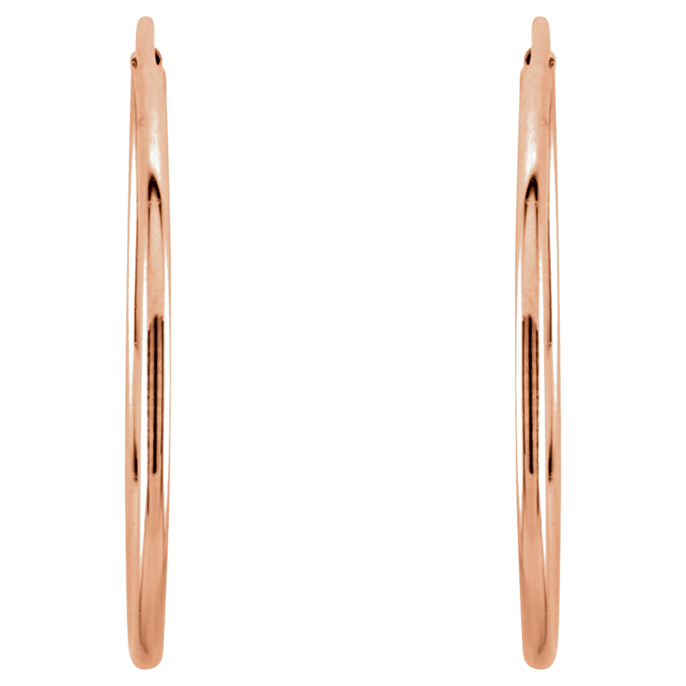 Rose gold hoop earrings on a white background