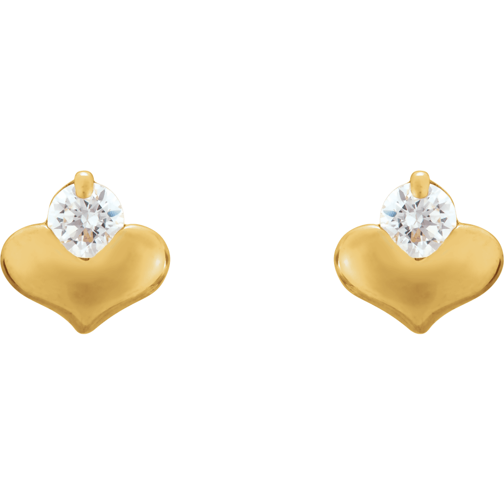 Gold heart-shaped earrings with clear gemstones 