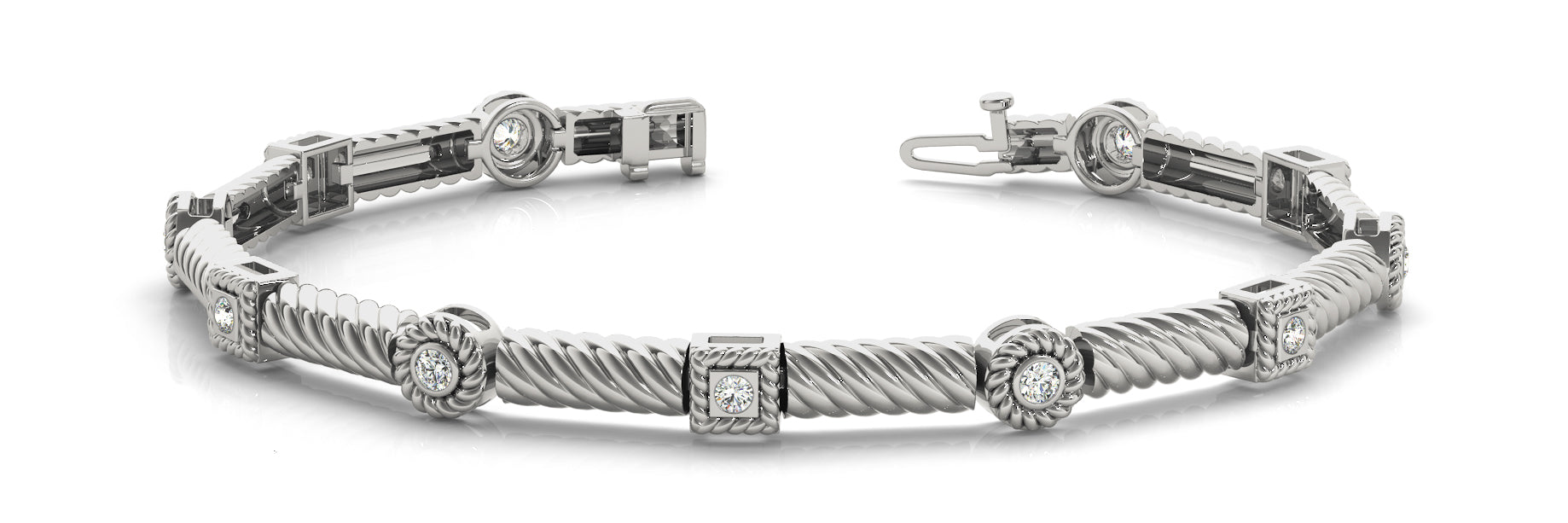 Solid Link Round and Square Set Diamond Bracelet