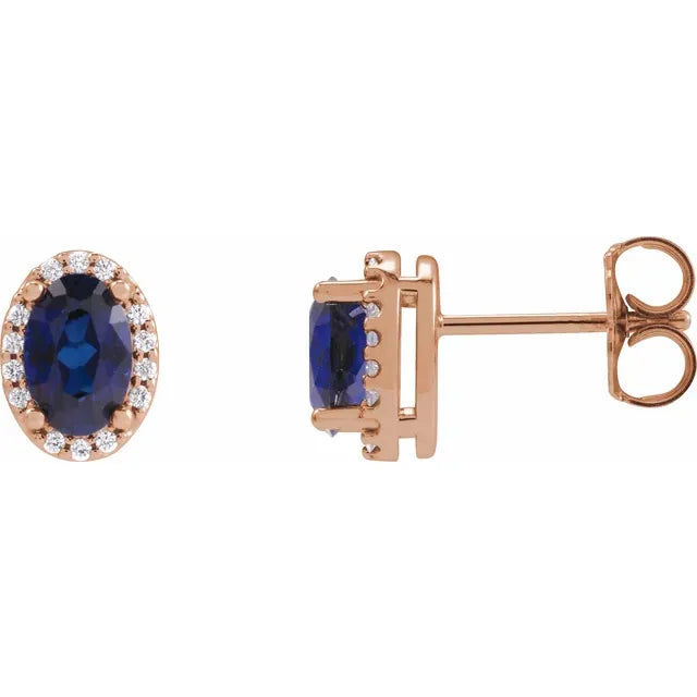 Lab-Grown Blue Sapphire Halo-Style Earrings