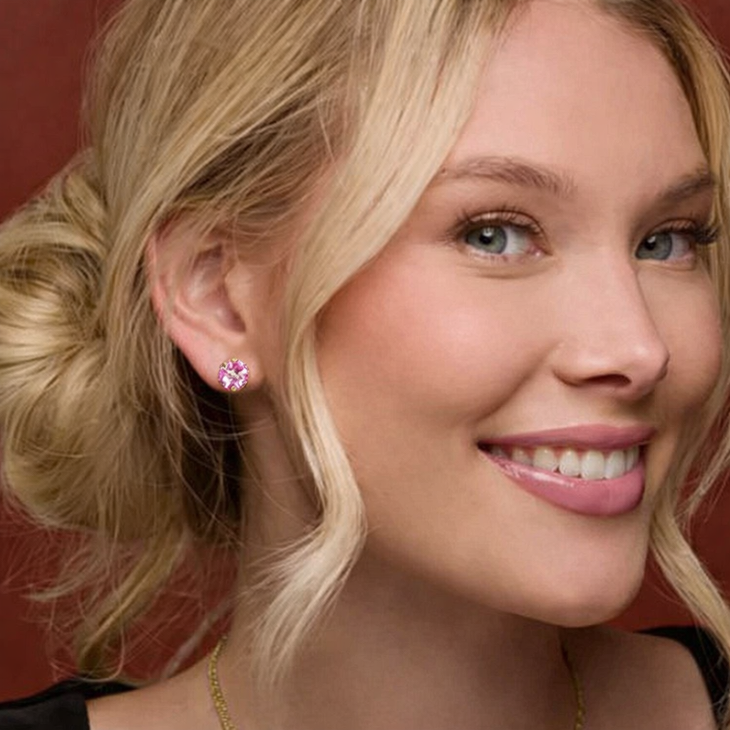 4 Claw Pink Diamond Solitaire Stud Earring